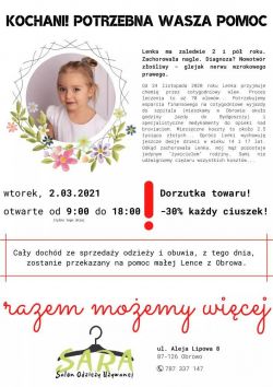 zdjęcie małej dziewczynki i inofmacja o jej chorobie