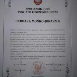 Barbara Mońko-Juraszek Społecznik Roku Powiatu Toruńskiego 2023