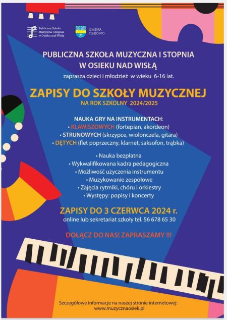 Rekrutacja w Publicznej Szkole Muzycznej I stopnia w Osieku nad Wisłą