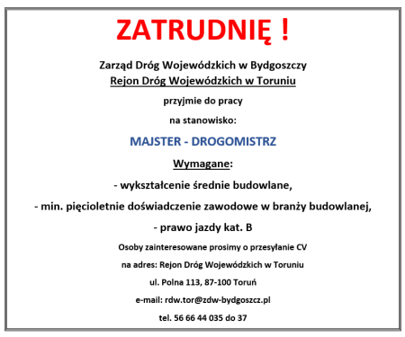 Oferta pracy Majster - Drogomistrz