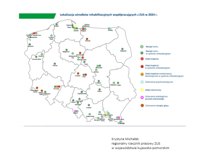 Lokalizacja ośrodków rehabilitacyjnych współpracujących z ZUS w 2024r.