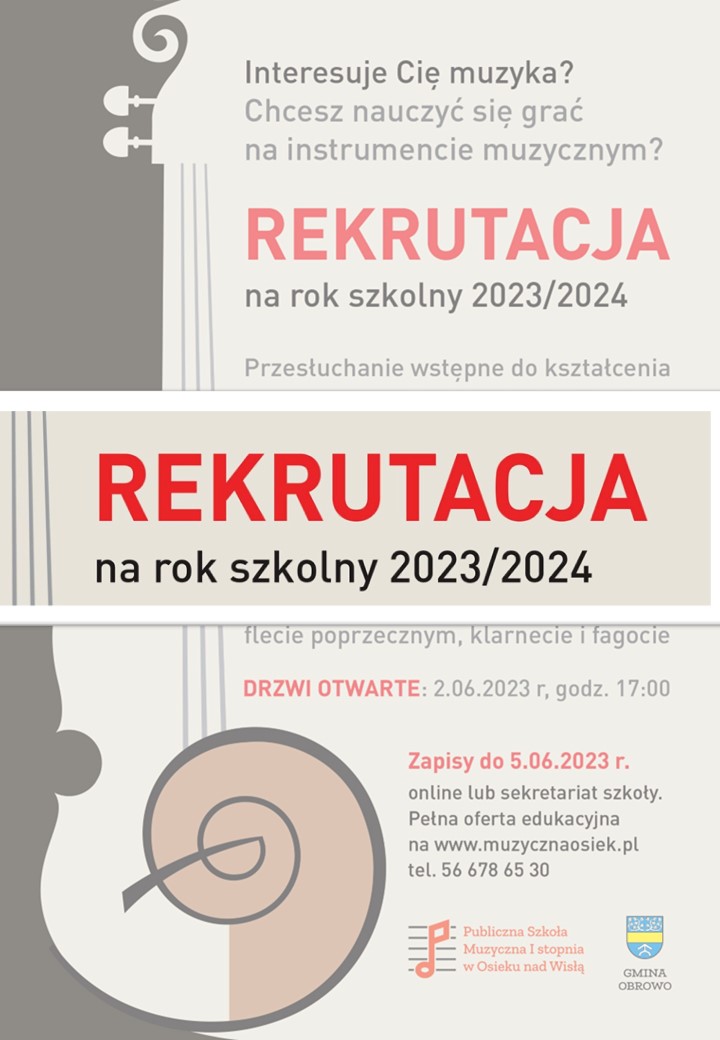 Publiczna Szkoła Muzyczna I Stopnia w Osieku n/Wisłą ogłasza nabór na rok szkolny 2023/2024